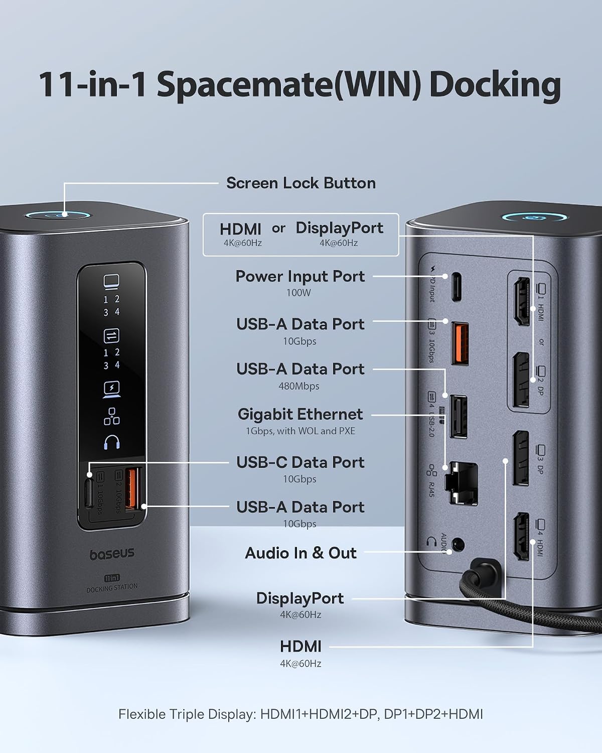 Baseus Spacemate Docking Station 11-in-1 with Triple Display for Windows - Image 2