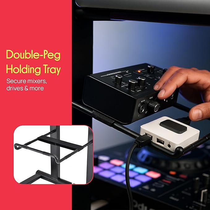 Pyle Portable Folding Laptop Stand - Foldable Laptop Stand with Adjustable Height, Secondary Accessory Tray for iPad, Tablet, DJ Mixer, Workstation, Gaming, Home Use and Carrying Bag Included - Image 3