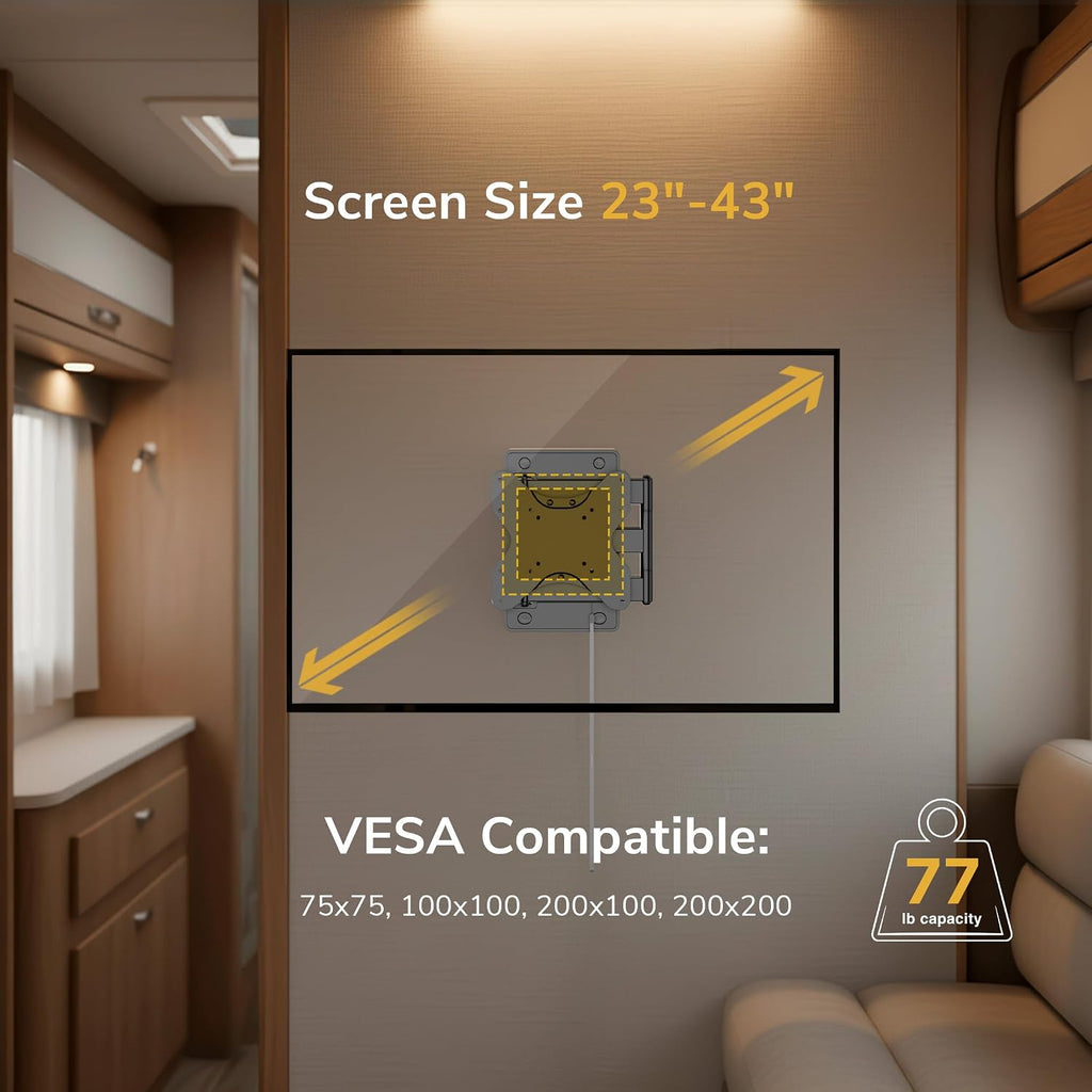 Mount-It! Lockable RV TV Mount for 23-43 Inch TVs, Full Motion Swivel Tilt Wall Mount for Camper, Travel Trailer, Motorhome, Truck & Boat, Quick Release Locking Arm, VESA 75x75-200x200mm, 77 lb - Image 4