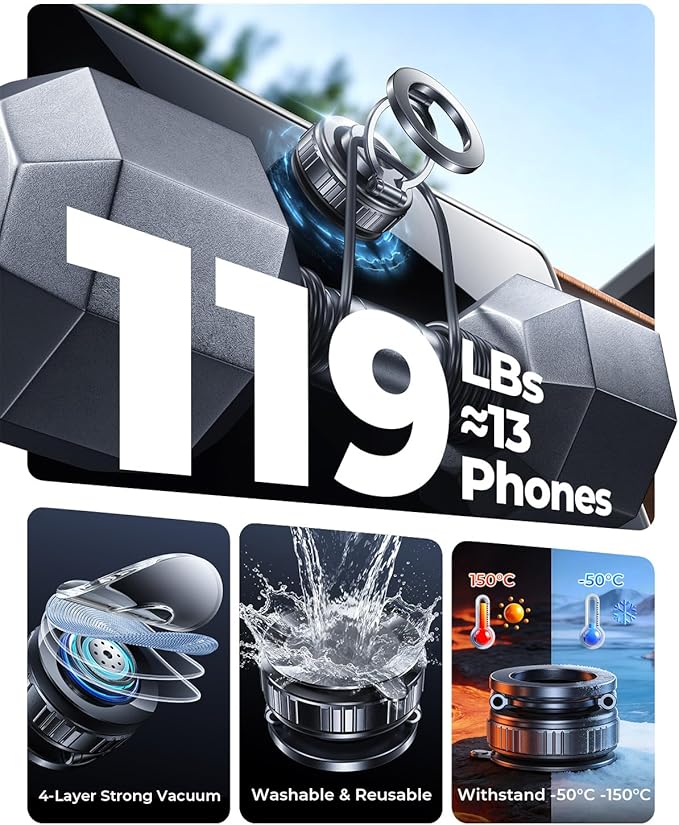 【Upgraded】All Metal for Magsafe Car Mount, Vacuum Magnetic Phone Holder | 119+LBS Suction, 360° Adjustable, Phone Holders for Your Car, Cell Phone Car Mount Accessories for iPhone 17 16 15 Pro Max - Image 3