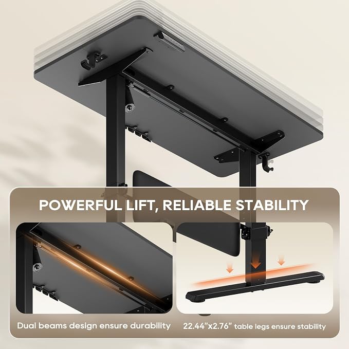 MALOL 47" x 24" Electric Standing Desk with Adjustable Footrest, Black | Height Adjustable Computer Home Office Gaming Desk with 3 Memory Presets & Child Lock, Adjustable Feet, Cable Management - Image 7