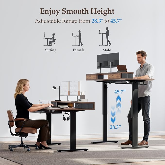 Klicelor 63 x 24 Inch Electric Standing Desk with Drawers and Keyboardtray, Adjustable Height Small Sit Stand Desk for Home Office, Compact Computer Workstation with Storage- Rustic Brown - Image 6