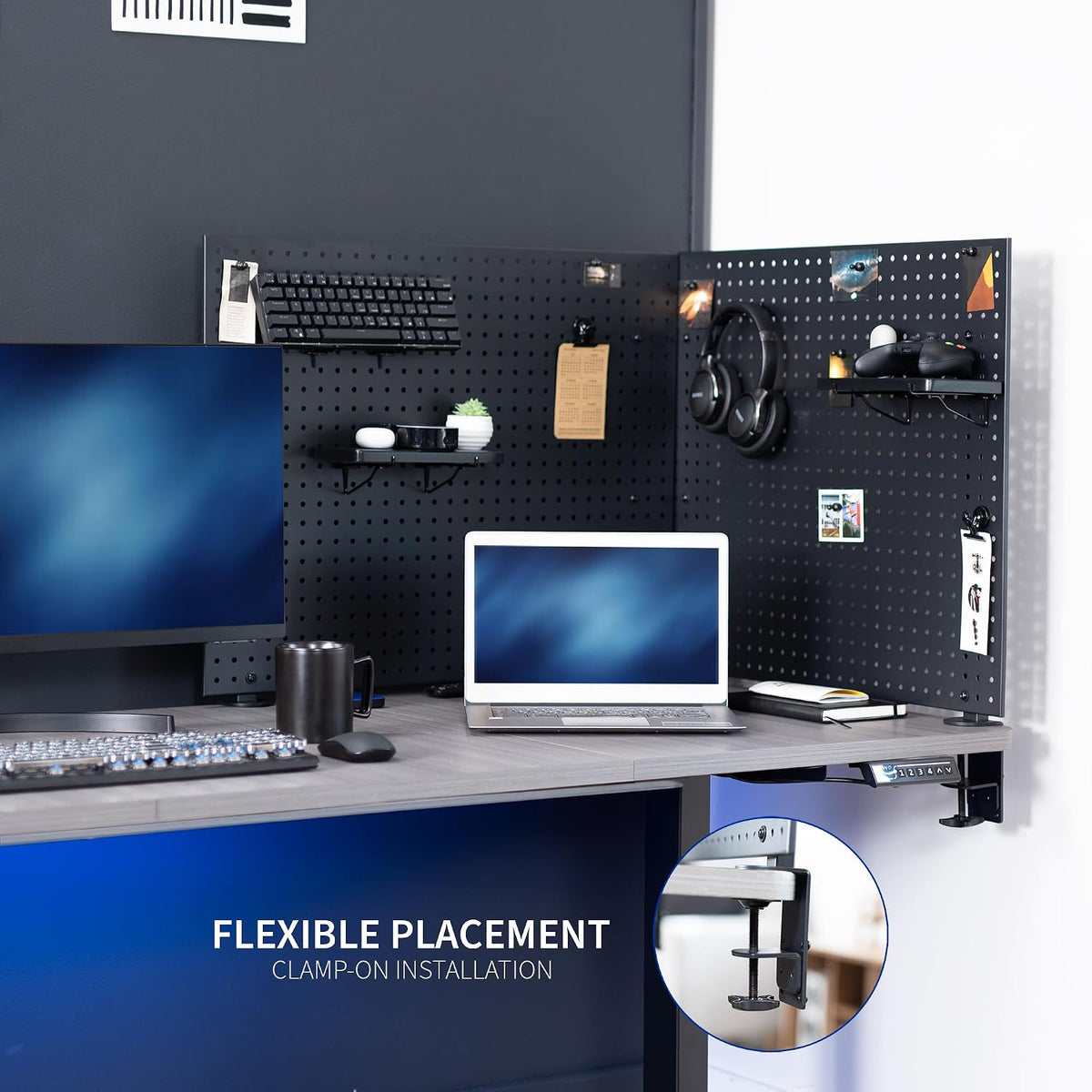 VIVO Black Clamp-on 60 x 24 inch Desk Pegboard, PP-DK30B-2 - Image 8