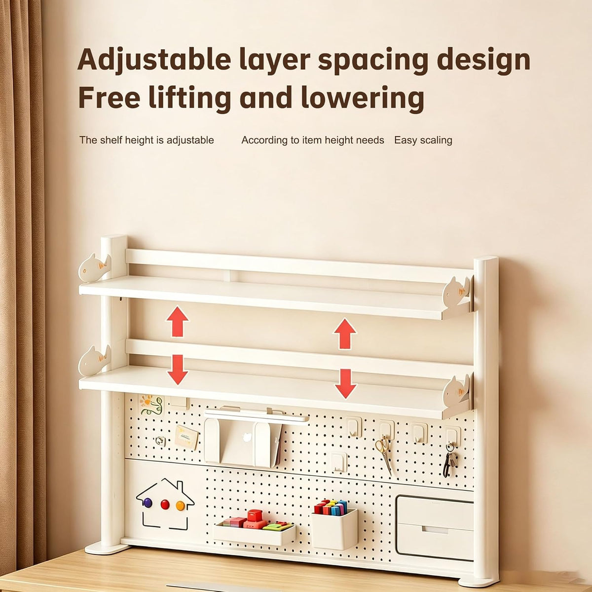 Desk Hutch Shelf with Pegboard for Dorm Office,Desktop Storage Organizer - Image 4