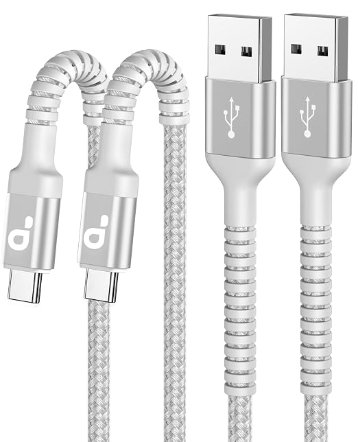 USB A to USB C Cable Fast Charging [2 Pack, 6FT] USB to USB C Charger Cable | Upgraded Extra Durable Braided USBC Cable Compatible with iPhone 17 16 15 Pro Max, Samsung Galaxy S26 and More -Silver by PRAKIE