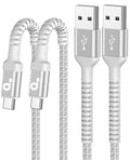 USB A to USB C Cable Fast Charging [2 Pack, 6FT] USB to USB C Charger Cable | Upgraded Extra Durable Braided USBC Cable Compatible with iPhone 17 16 15 Pro Max, Samsung Galaxy S26 and More -Silver by PRAKIE