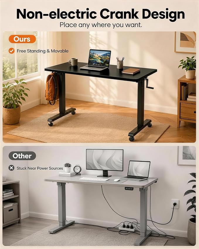 Manual Standing Desk Adjustable Height Whole Piece Top | Lockable Casters with Wheels, Sit to Stand Workstation, Whole Piece Construction, Handle - Image 6