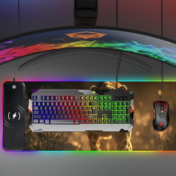 Wireless Charging RGB Gaming Mouse Pad, 31.5 x 11.8 Inch Extended Mouse Mat with Wild Leopard Design, LED Desk Pad with 7 Lighting Modes, Non-Slip Base for Gaming & Office - Image 9