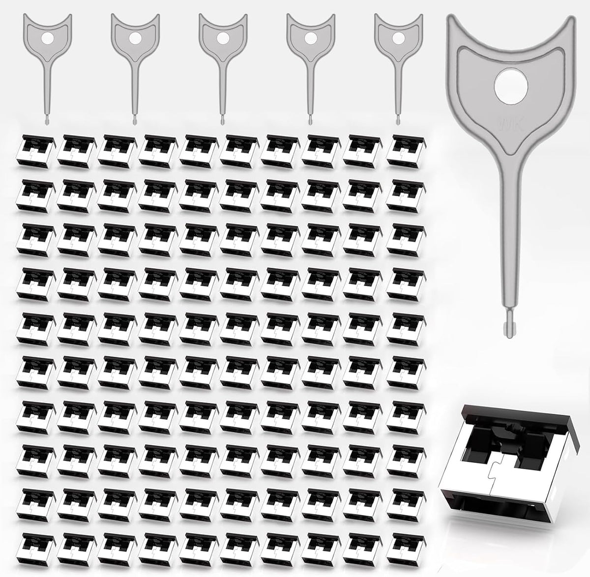 100-Pack USB Port Lock with 5 Key, Metal USB-A Port Blocker,Security Data Protection for PC Laptop, Anti-Theft USB Lock, Dust & Moisture Proof Type-A Connector Cover,Removable (Black by PoParttg