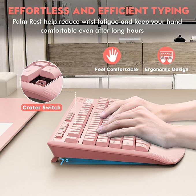 Wireless Keyboard and Mouse Combo, Full Size Ergonomic with Wrist Rest | 2.4GHz USB Receiver, 3 DPI Adjustable 6-Button Cordless Mouse for Computer, Laptop, PC, Windows - Image 4