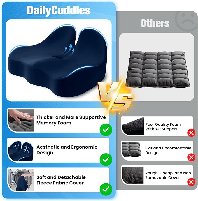 Seat Cushion, Chair Cushions, Memory Foam Office Chair Cushion | Hip & Sciatica & Tailbone Pain Relief, Long Sitting Comfort for Office Chairs/Desk Seats/Wheelchair (Large, Blue) - Image 5