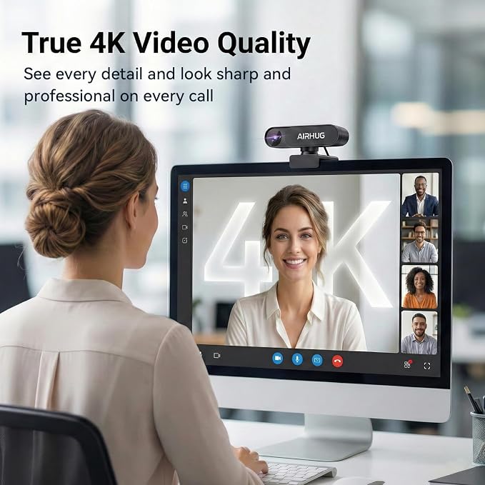 AIRHUG 4K UHD USB Webcam No Mic with Privacy Cover, USB Camera | 16MP Sony Sensor, PDAF Fast Focus, 63° Gold FOV, Auto Light Correction, Privacy Cover for Secure Meetings - Image 9