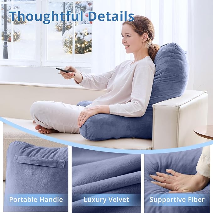 Sasttie Reading Pillow for Bed, Back Pillow for Sitting Up, Grey Purple | 25" Backrest Support Cushion for Couch, Sofa, and Floor, Dorm Essentials, OEKO-TEX, Adjustable Down Alternative Fill - Image 4