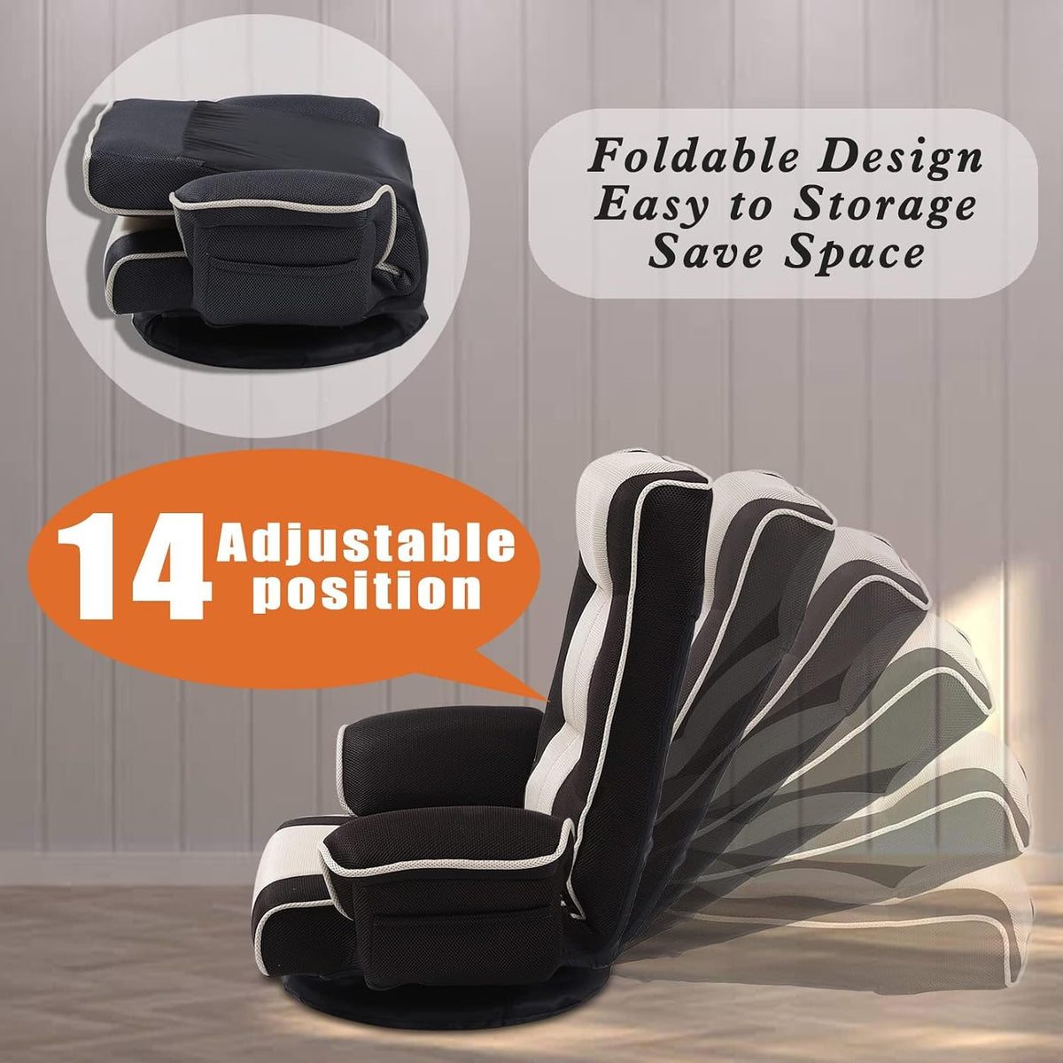 360° Swivel Floor Gaming Chair, 14-Position Adjustable, Foldable - Image 3