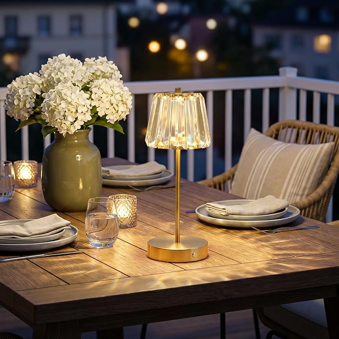 13" Small Crystal Cordless Table Lamp, Touch Rechargeable Desk Lamps | 3 Color Temps, Stepless Dimming, Gold Portable Battery Operated LED Table Lamp for Bedside, Nightstand, Kitchen, Patio, Decor - Image 9