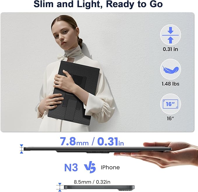 16" Laptop Screen Extender, 1920x1200 IPS Portable Monitor | Borderless Dual Screen Extender, 360° Rotatable Stand, One-Cable Plug &Play, Ultra Slim Travel Monitor for PC/Wins/Switch/PS5 - Image 5