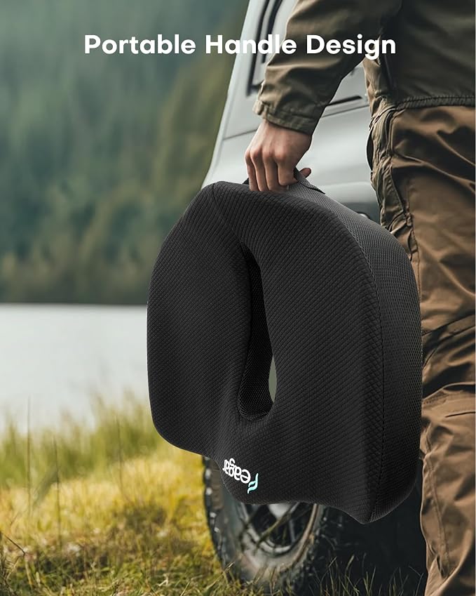Ergonomic Seat Cushion - Hollow Memory Foam Tailbone Cushion | for Office Chair, Car Seat and Wheelchair - Wedge Chair Pad for Tailbone Pain Relief Hip & Lower Back Comfort, Black - Image 4