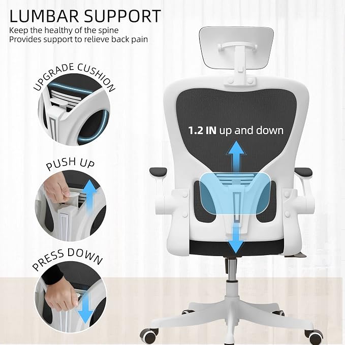 Monhey Office Chair, Ergonomic Office Chair with Lumbar Support & 3D Headrest & Flip Up Arms Home Office Desk Chairs Rockable Computer Chair Multi-Angle from 90° to 130° with 350LBS CapacityChair - Image 6