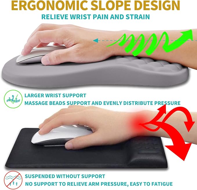 Hokafenle 2 In 1 Ergonomic Mouse Pad Wrist Support & Wrist Rest For Computer Keyboard Set, with Relieve Carpal Tunnel Pain Massage Bulge and Full Memory Gel Design (2In1 Set,Neutral Gray Light Purple) - Image 5