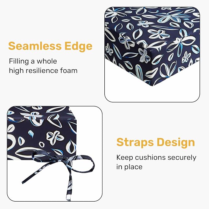 UNIKOME Outdoor Chair Cushions Pack of 4, Water Resistant Patio Cushions with Ties, High Density Sponge Filling Square Corner Seat Cushions for Outdoor Furniture, 19"*19"*3", Navy/White - Image 4