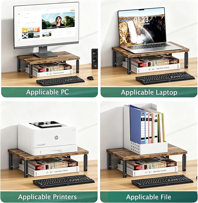 Adjustable Monitor Stand Riser for Desk, Wood Computer & Laptop Stand, Desk Organizers and Accessories, Office Desk Accessories & Workspace Organizer for Home Office Supplies, Brown - Image 5