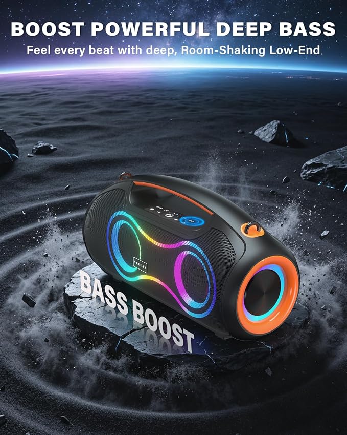 Portable Bluetooth Speaker Wireless, 180W Max Loud Waterproof Speakers, Bass Boost Boom Box for Party and Outdoor, w/2*Subwoofer, 2*Tweeter, DSP, IP65, 24H, TWS, TF, USB, AUX - Image 2