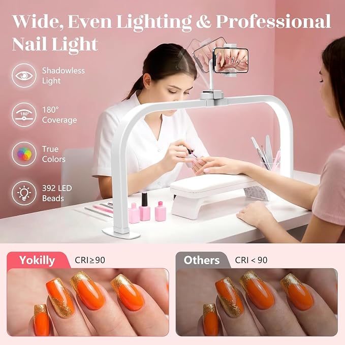 Half Moon Light for Nail Desk: 180 ° Shadow-Free Arc Light For Manicurist | 29" Foldable Half Moon Desk Lamp With Phone Holder - 3 Color Mode & 10 Brightness - Provide a Bright Work Area For Nail Tech - Image 4
