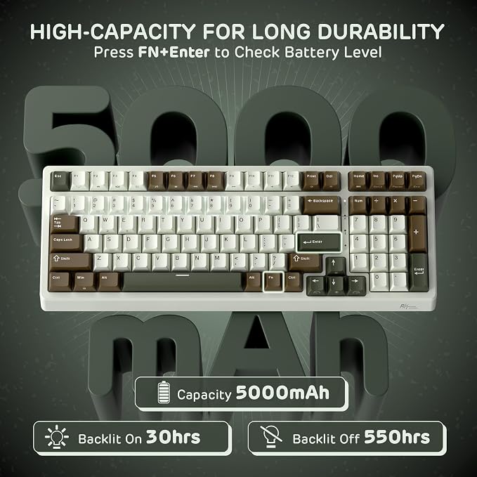 RK ROYAL KLUDGE F99 Wireless Mechanical Keyboard, Gasket Structure | 95% 100 Keys Hot Swappable RGB Gaming Keyboard, Tri-Mode BT/2.4GHz/USB-C, Pre-lubed Custom Switches, for PC/Xbox/PS4/PS5 - Image 7