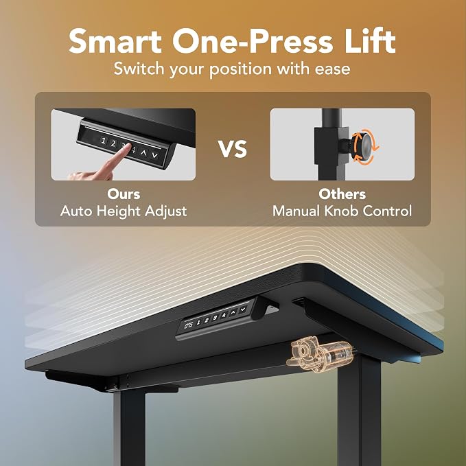 HUANUO 40x24 Inch Electric Standing Desk, Height Adjustable, Black | 176 Lbs Capacity, Smooth Home Office Desk, 4 Memory Presets & Headphone Hooks, 28.3–46.5 Inch Height Range, Easy to assemble - Image 8