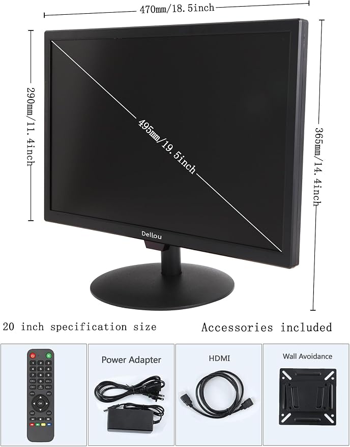 20 inch Monitoring Surveillance Display Security Camera Monitor | Multifunction Interface BNC, HDMI, AV, VGA, USB, PC Input CCTV Computer Monitor Built-in Speaker 1600x900 Full HD - Image 8