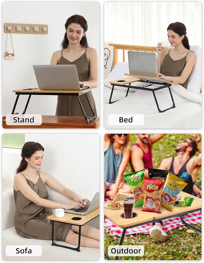Lap Desk for Couch/Sofa/Floor, 5-Angle Adjustable Bed Desk with Foldable Legs &Cup Holder, Light Weight Bed Tray Table for Writing/Eating/Reading, Portable Laptop Stand for Adults, Kids - Image 5