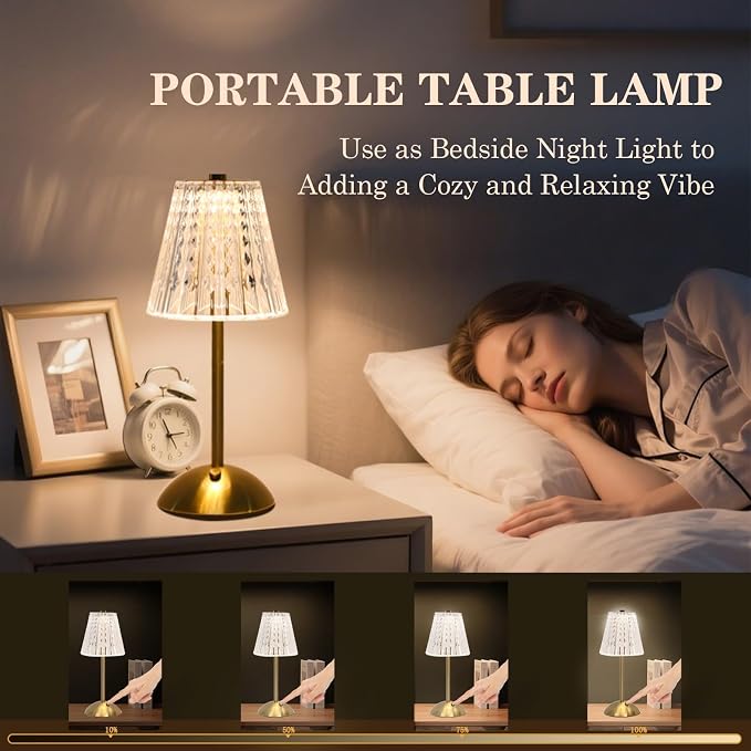 Crystal Table Lamp, 5000mAh Rechargeable Lamp with Touch Control, 3 Color Temperatures, Dimmable Brightness, Matte Aluminum Light for Bedroom/Bar/Kitchen/Outdoor (Fashion Gold, 5.55Inch-1Pc) - Image 4
