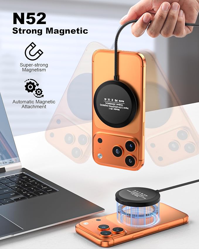 ZBF 25W Magnetic Wireless Charging Pad | USB-C for iPhone Samsung | Ultra-thin Strong Magnet,Fast Charging For Desk/Travel/Bedside/Office,Works with iPhone 17-12 & Samsung S26/S25,MagSafe - Image 3