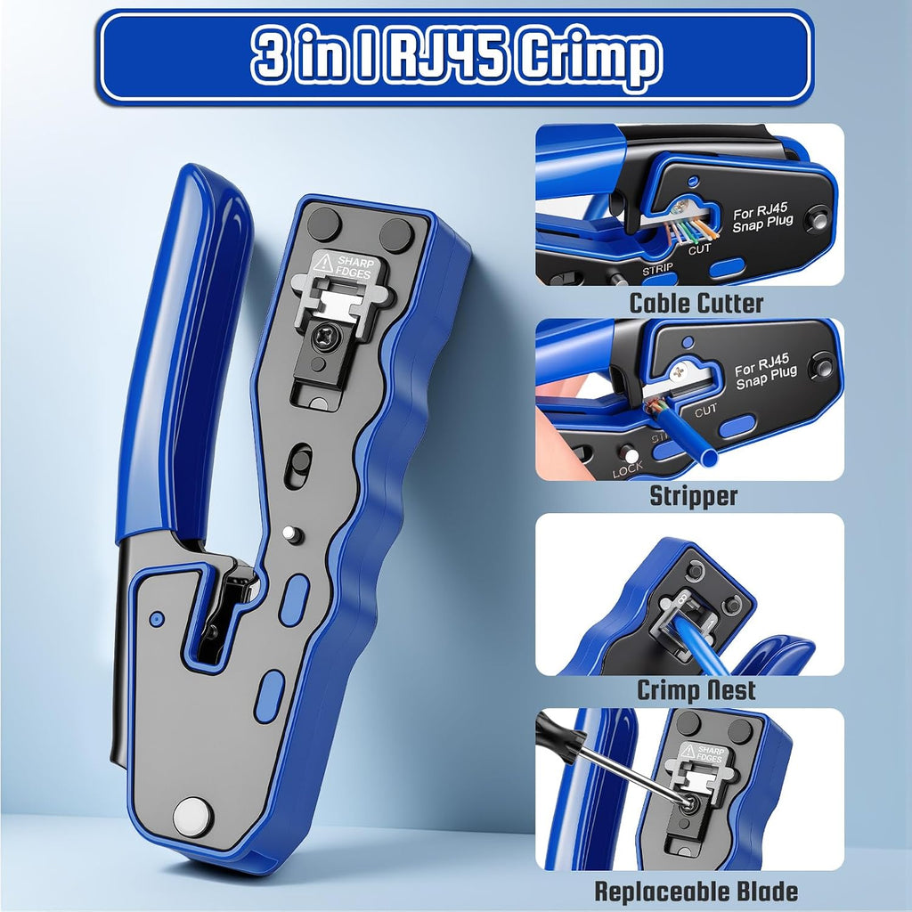 RJ45 Crimp Tool Kit with Case, Pass Through Ethernet Cat5 Cat6 Crimper - Image 2
