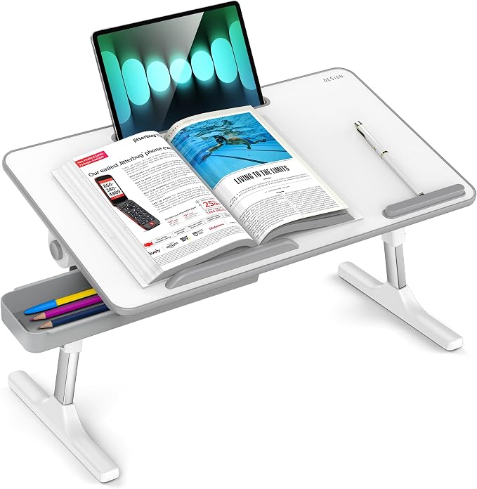 Besign LT05 Adjustable Laptop Table, Lap Desk, Portable Standing Bed Desk, Foldable Sofa Breakfast Tray, Notebook Computer Stand for Reading and Writing, Medium Size, White - Image 2