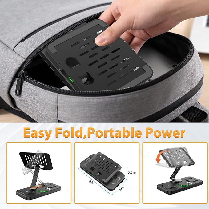 Wireless Charging Station for Apple Devices, Only for Apple Watch Charging | Included Type-C Cable for Tablet Charging, Foldable Wireless Charging Station, 7 Cycling Ambient Lights, Time Clock Display - Image 8