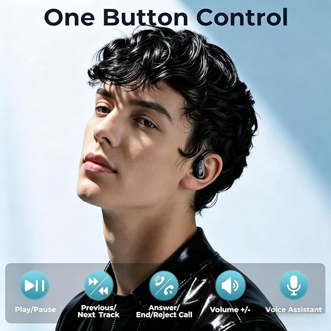occiam Active Noise Cancelling Earbuds Wireless Bluetooth Headphones Ear Buds 90Hrs Playback Stereo Bass Earphones with Mic Over-Ear Hooks IPX7 Waterproof Headset for Work Sports (Glossy Black) | Ear Buds 90Hrs Playback Stereo Bass Earphones with Mic O... - Image 7