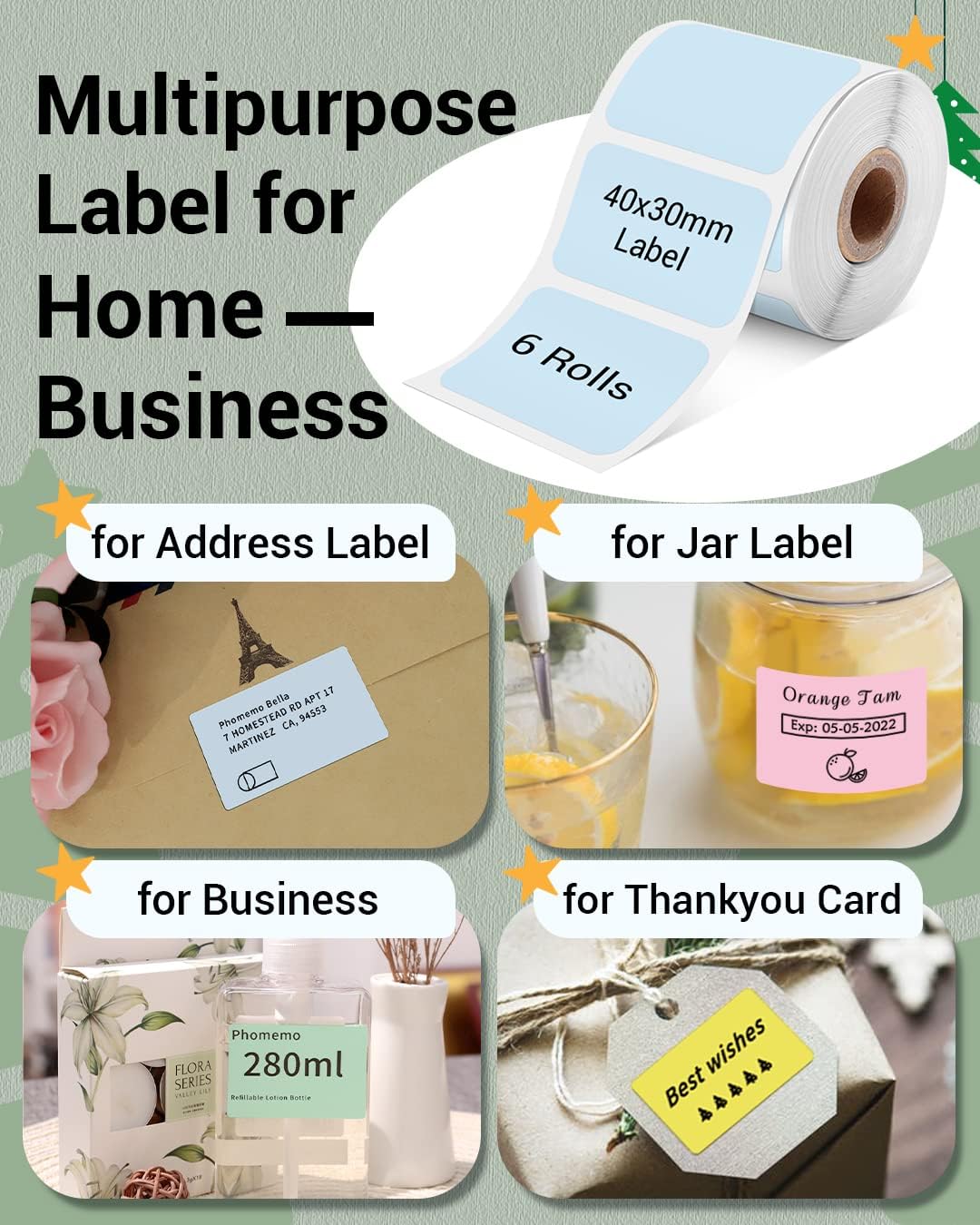 Phomemo Color Labels 6 Rolls,1.57"x1.18", Use for M110/M100/M220, 1380 PCS - Image 6