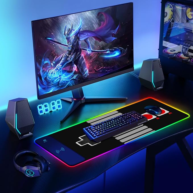 ToLuLu RGB Wireless Charging Gaming Mouse Pad, 7.5/10/15W LED Mouse Pad | Computer Keyboard Mat 10 Light Modes Mousepad, 800x300x4MM Extended Large Big Desk Pad Desk Mat, Game Console Buttons Black - Image 9