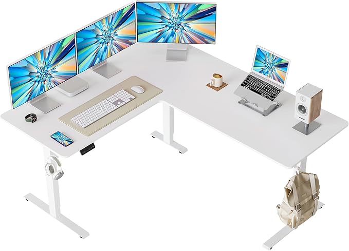 CubiCubi L Shaped Standing Desk Adjustable Height, Electric Corner Desk, Sit Stand Home Office Desk with Splice Board by CubiCubi