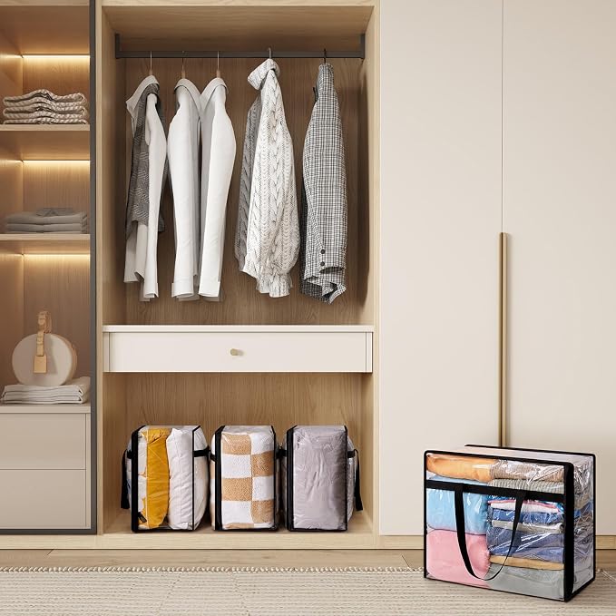 Lifewit 45L Clear Clothes Storage Bags,Plastic Foldable Blanket Storage Bag | 20 Pack Vinyl Foldable Moving Bags with Zipper, Closet Organizers and Storage Containers for Bedding, Duvet, Comforter - Image 8