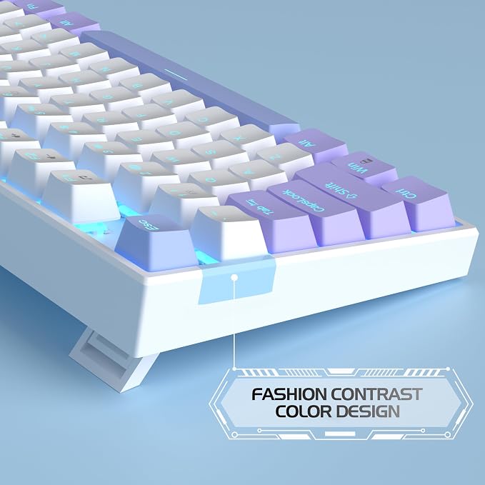 MageGee 75% Mechanical Gaming Keyboard, Red Switch, LED Blue Backlit, 87 Keys Compact TKL Wired Computer Keyboard for Windows Laptop PC Gamer - White/Purple - Image 4
