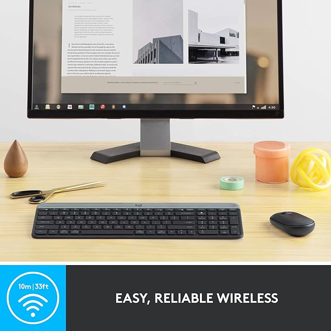 Logitech MK470 Slim Compact Wireless Keyboard and Mouse Combo - Graphite | Compact low-profile quiet keyboard with number pad, slim ambidextrous quiet mouse with 3 non-customizable buttons, Windows PC - Image 4