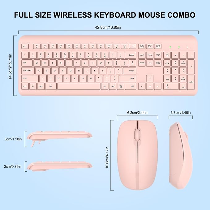Wireless Keyboard and Mouse Combo, Full-Size Silent Ergonomic Keyboard and Optical Mouse, Long Battery Life, 2.4G Lag-Free Mice Keyboard for Computer, Mac, Laptop, PC, Windows(Pink) - Image 7