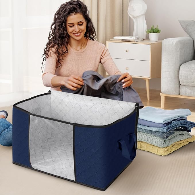Fab totes 8 Pack Storage Bags for Clothes Blanket Storage Bins with Lids | Foldable Closet Organizers with Zippers,Window and Handles,Fabric Storage Bins for Sweater,Comforter,Bedding,Dorm essentials - Image 3