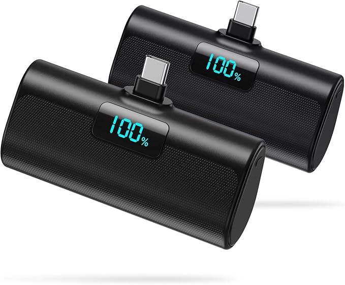 [2 Pack] Mini Portable Charger for iPhone 17/16/15 Series, 6000mAh LCD Display PD Fast Charging Battery Pack Backup Charger for iPhone 17/17 Pro/17 Pro Max/16/16 Plus/16 Pro/15 Series -Black+Black by HETP