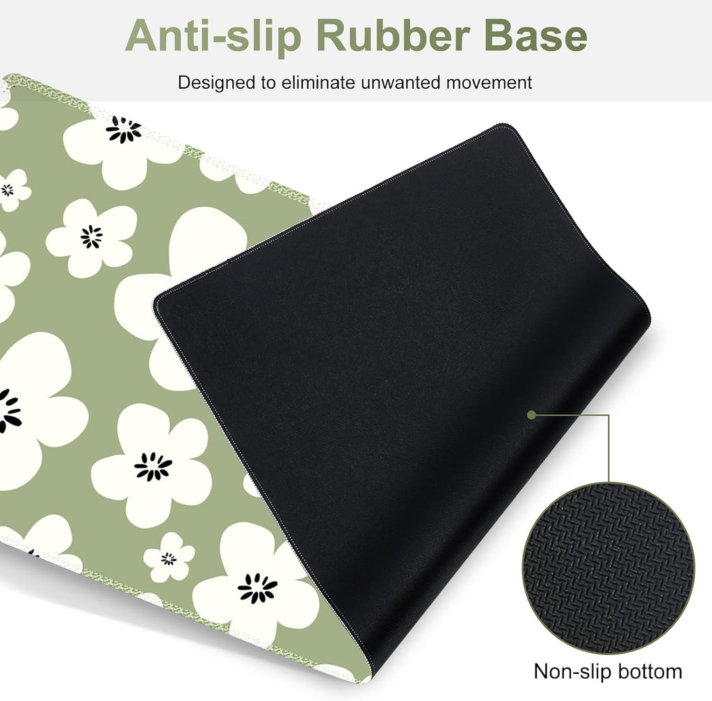 Large Gaming Mouse Pad Set, 4 in1 Ergonomics Keyboard Desk Mat w/Memory Foam Wrist Rest, Computer Extended Game Mousepad, Non-Slip Desk Matt Pad Easy Typing Pain Relief I Green Lucky Florals - Image 7