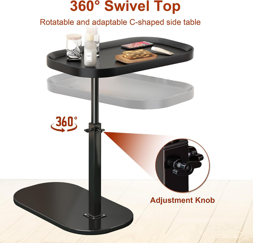 C Shaped Side Table Adjustable Height, 360° Swivel Couch End Table That Slide Under, Small C Shaped End Table for Sofa/Bed/Bathtub, Coffee TV Dinner Tray for Living Room, Bedroom, Bedside (Wood) - Image 4