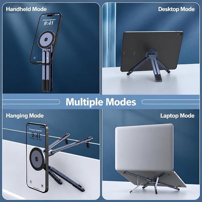 Foldable Laptop Stand with Magnetic Phone Holder, Gray | 8 height settings help improve posture and reduce neck strain. Includes a storage bag for easy travel and daily use. - Image 5