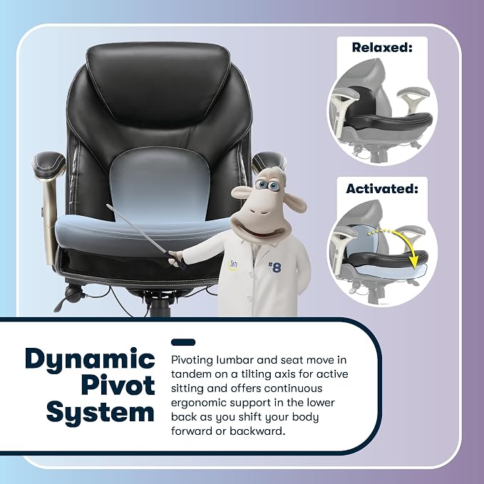 Serta Ergonomic Home Office Chair Pivot Lumbar Support, Leather Desk Chair | Claremont, Adjustable Arms, Height & Tilt, Foam Seat & Headrest Cushion, Work From Home Gaming Chair lower Back Pain, Black - Image 6
